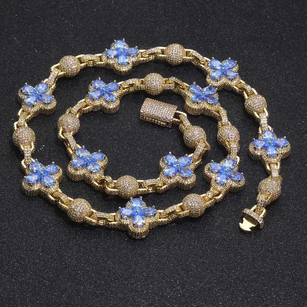 10mm Iced Out Bubble Bead Clover Necklace | Heavy 3D Ball Chain | Men's Premium Hip Hop Bling | Caratix - CaratixJewelry